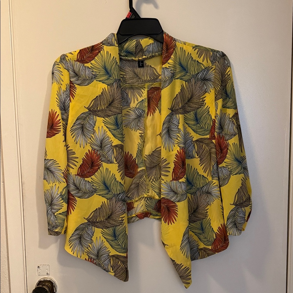 Yellow Leaf Patterned Women's Cardigan
